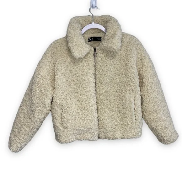 Zara Cropped Faux Shearling Jacket Sz: S - Picture 3 of 9